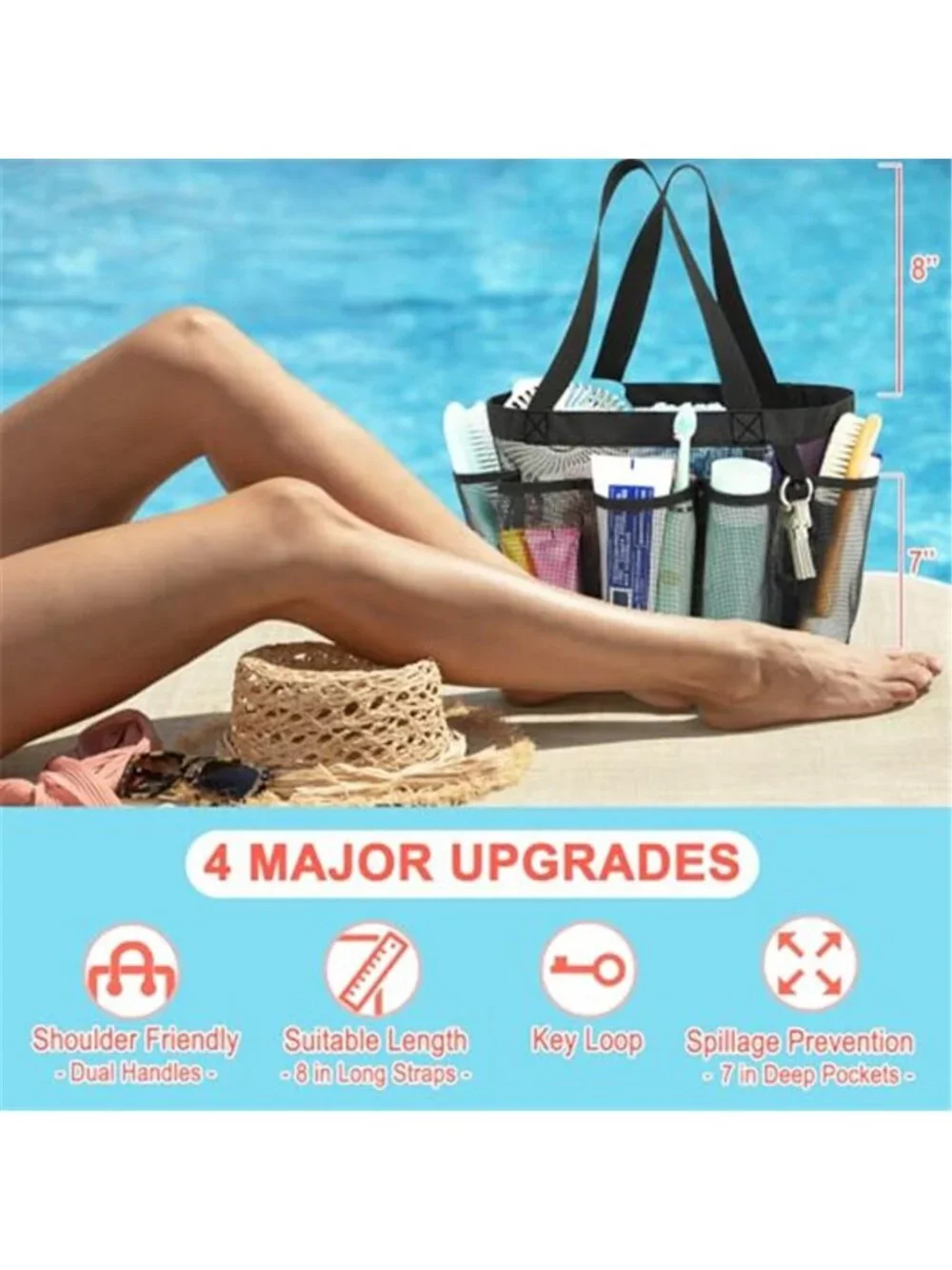 Hanging Shower Caddy Mesh Bathroom Organizer Portable Toiletry Bag 8 Pocket